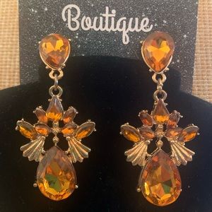 Orange Cognac Color Crystal Dangle Earrings